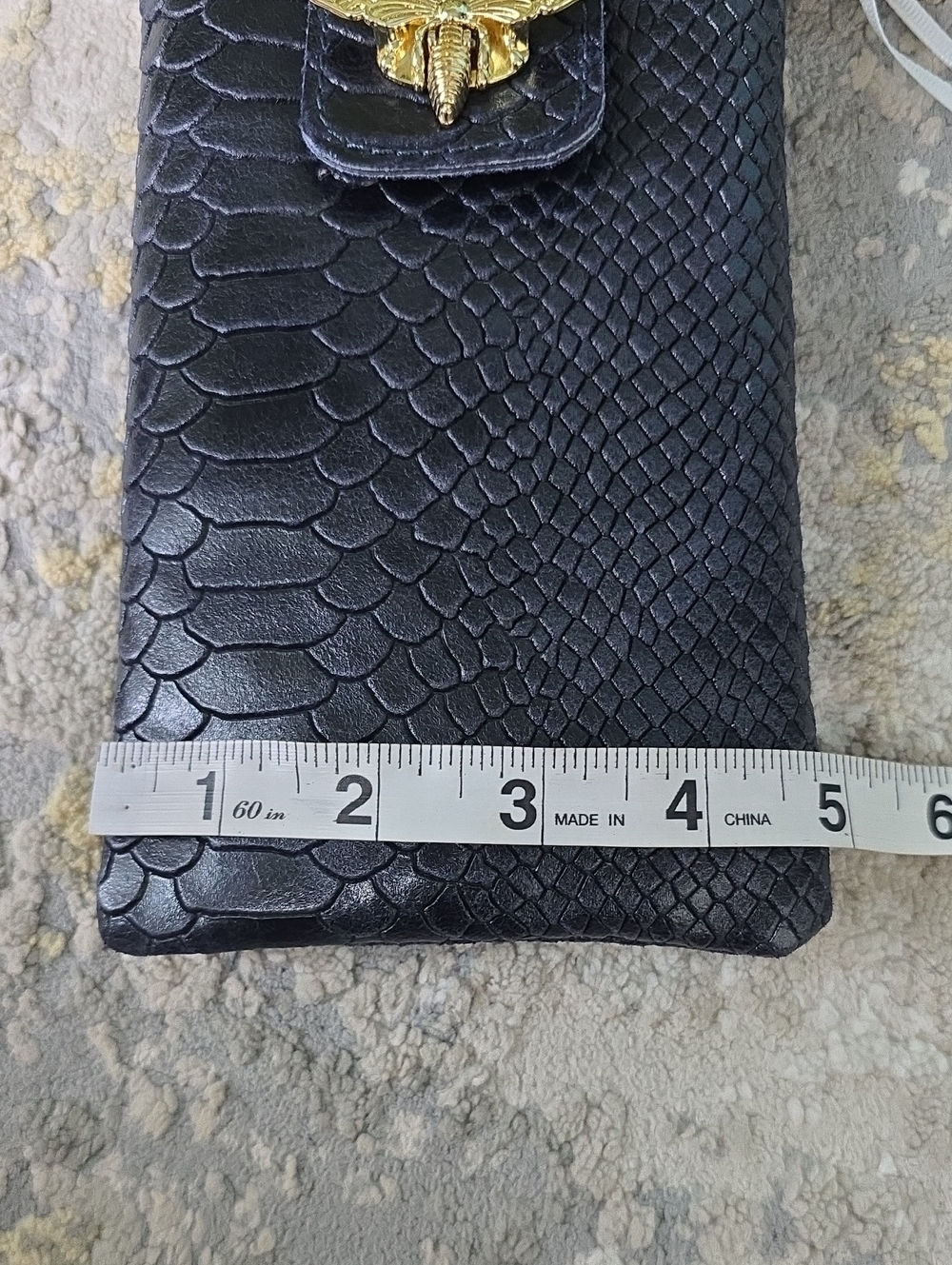 German Fuentes Navy Snakeskin Embossed Crossbody Phone Bag with Gold Bee Accent - Picture 13 of 14